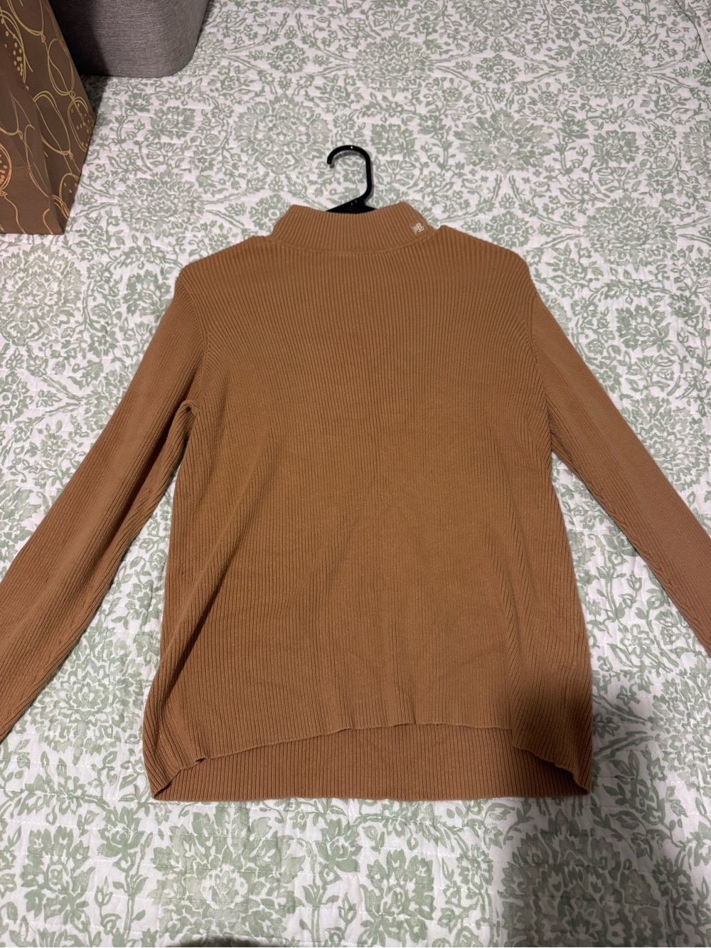 Lauren Ralph Lauren Ribbed Mock Neck Sweater in Camel